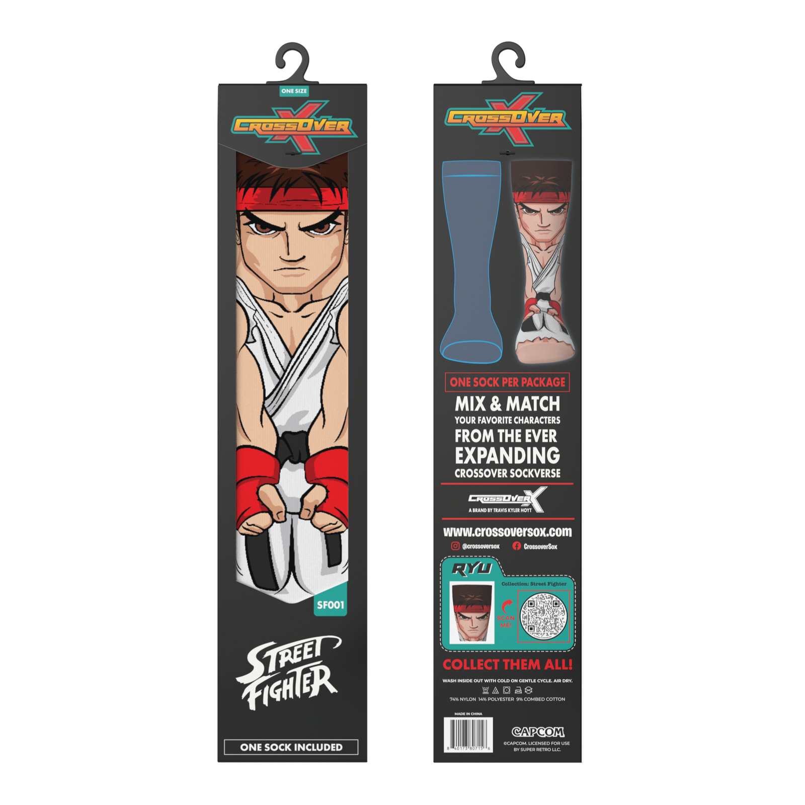 ODD SOX Men's Crew Socks - Chun Li (Street Fighter II)-(UK 6-12 | EU 40-46